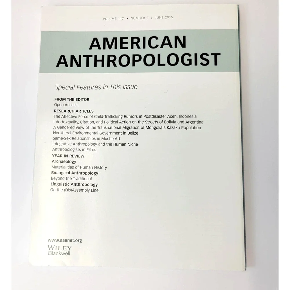 American Anthropologist Vol 117 No 2 June 2015‎ Anthropology Journal Softcover